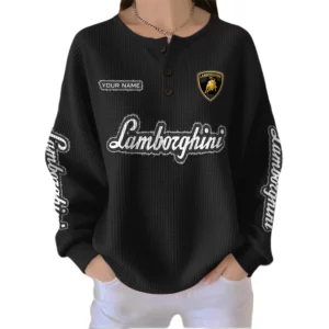 Lamborghini Women’s Waffle Knit Button V-Neck Sweater Customize Name