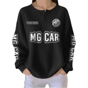 MG Car Women’s Waffle Knit Button V-Neck Sweater Customize Name