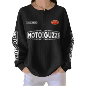 Moto Guzzi Women’s Waffle Knit Button V-Neck Sweater Customize Name