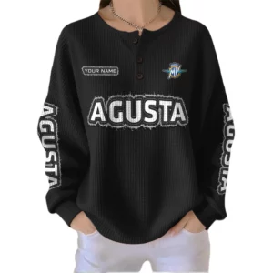 MV Agusta Women’s Waffle Knit Button V-Neck Sweater Customize Name