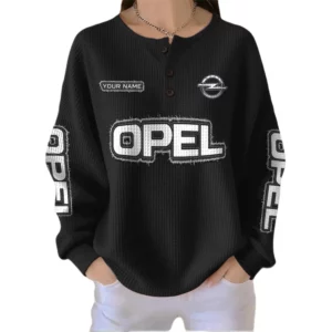 Opel Women’s Waffle Knit Button V-Neck Sweater Customize Name