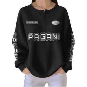 Pagani Women’s Waffle Knit Button V-Neck Sweater Customize Name