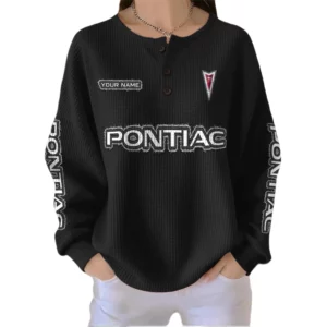 Pontiac Women’s Waffle Knit Button V-Neck Sweater Customize Name