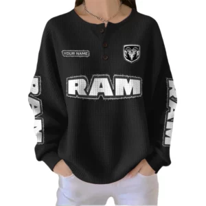 Ram Women’s Waffle Knit Button V-Neck Sweater Customize Name