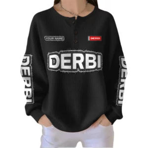 Derbi Women’s Waffle Knit Button V-Neck Sweater Customize Name
