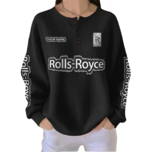 Rolls Royce Women’s Waffle Knit Button V-Neck Sweater Customize Name
