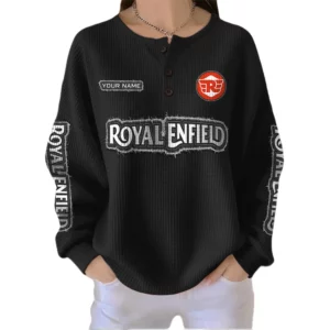 Royal Enfield Women’s Waffle Knit Button V-Neck Sweater Customize Name