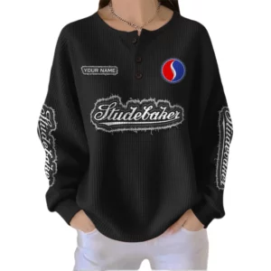 Studebaker Women’s Waffle Knit Button V-Neck Sweater Customize Name