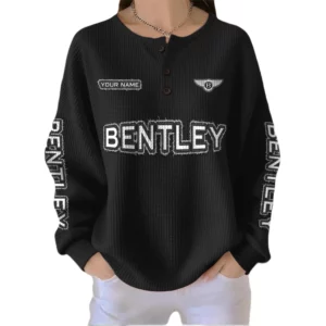 Bentley Women’s Waffle Knit Button V-Neck Sweater Customize Name