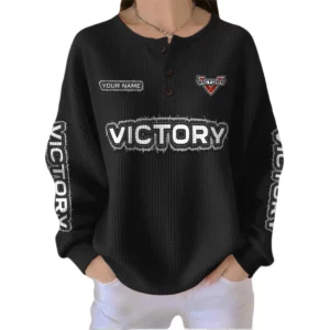 Victory Motorcycles Women’s Waffle Knit Button V-Neck Sweater Customize Name
