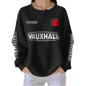 Vauxhall Women’s Waffle Knit Button V-Neck Sweater Customize Name