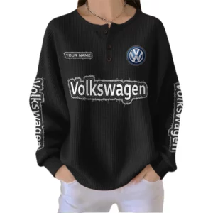 Volkswagen Women’s Waffle Knit Button V-Neck Sweater Customize Name
