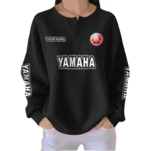 Yamaha Women’s Waffle Knit Button V-Neck Sweater Customize Name